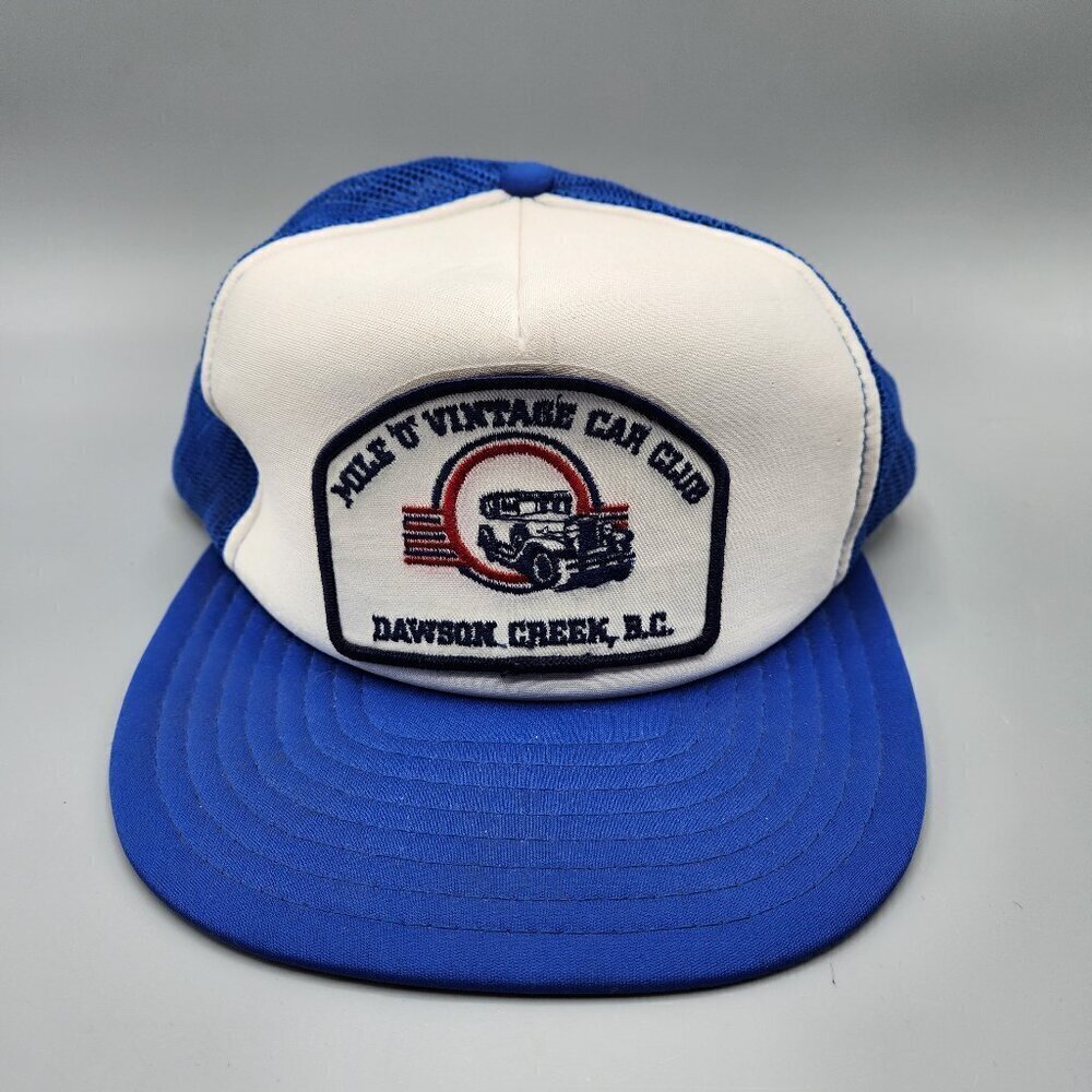Mile 0 Vintage Car Club Trucker Hat Adjustable Mesh Blue Vintage